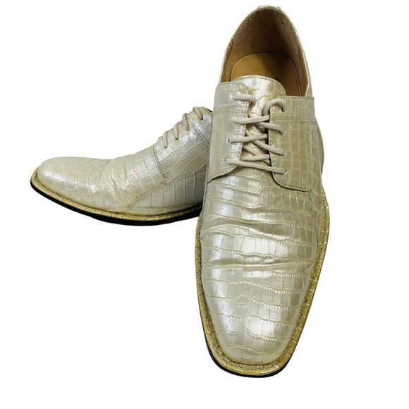 Expressions by RC Mens Retro Faux Alligator Croc Skin Dress Shoes Sz 10.5 Pearl - Picture 1 of 13